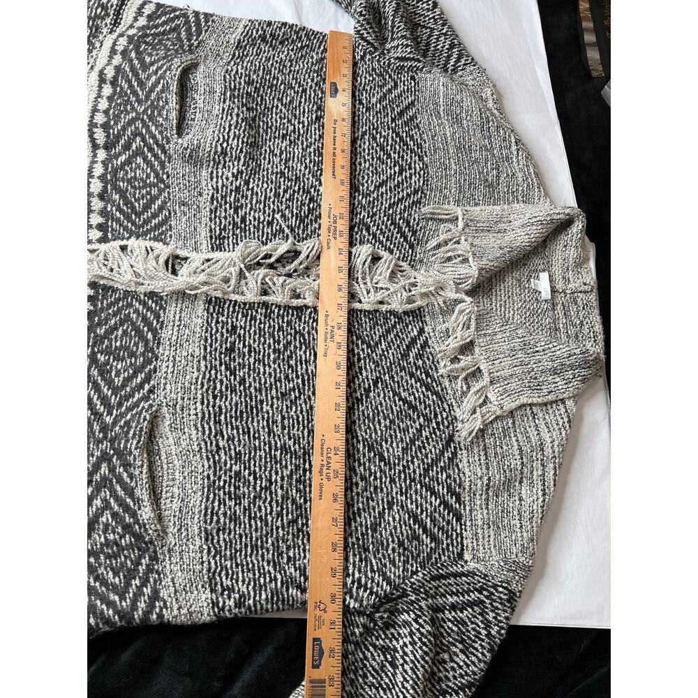 J.Jill size 3X cardigan, black/gray/cream pockets 3/4 Boho fringe open front - Picture 4 of 8